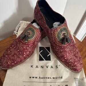 Men's Kanvas Maroon Printed Tassel Loafers Size 44 (US Sz 10-10.5)
